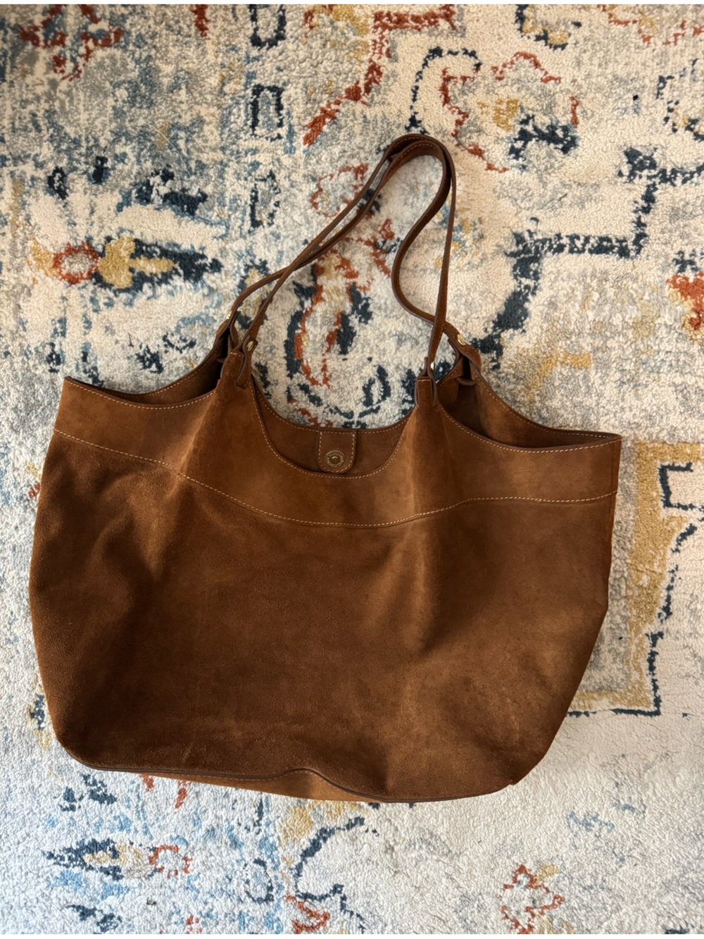 Classic Brown Suede Tote Bag with Shoulder Straps